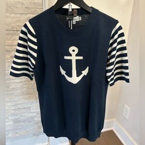Vineyard Vines Navy Anchor Knit Sweater | Nautical Striped Sleeves | Medium
